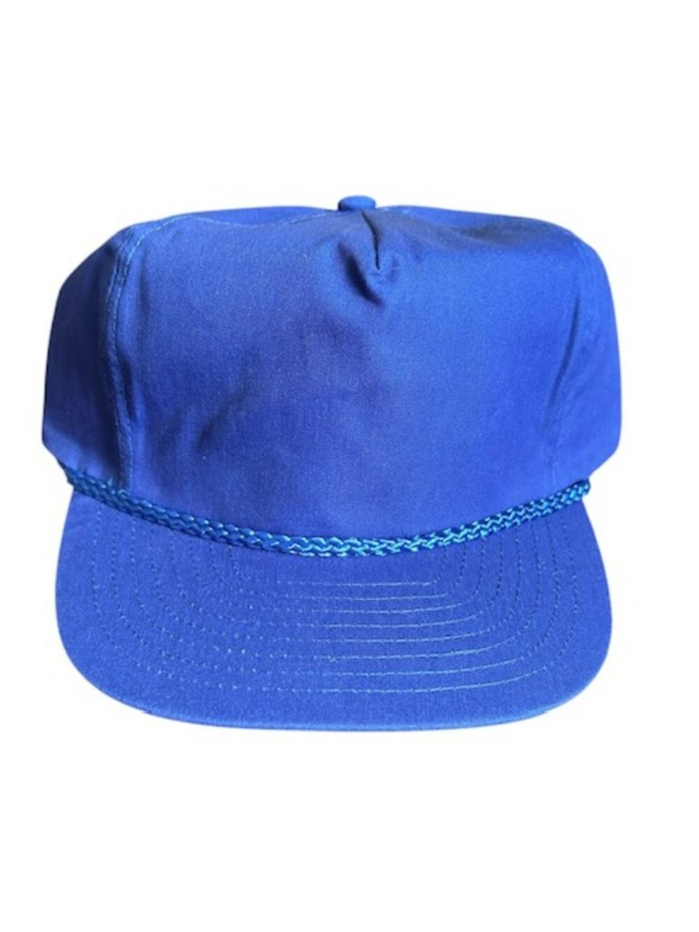 Vintage Blue Nissin Blank Rope Trucker Hat Cap Leather Strap Back New Old Stock